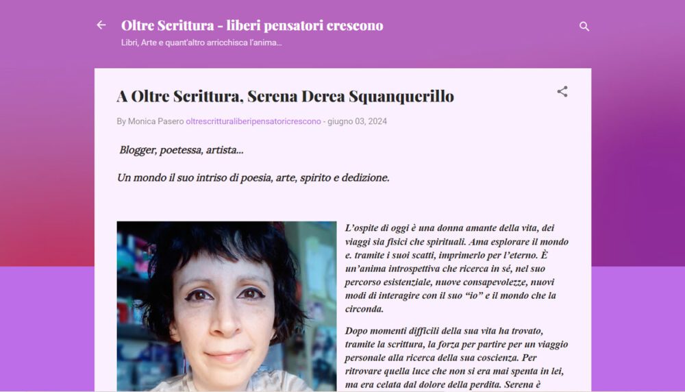 Serena Derea è intervistata dalla scrittrice e giornalista Monica Pasero
